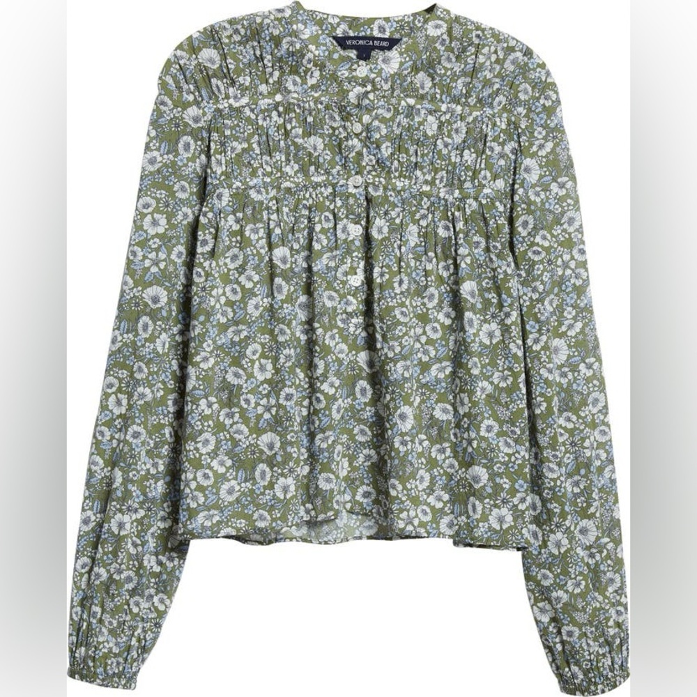 Veronica Beard Bonalie Floral Print Smocked Top Women’s Size L